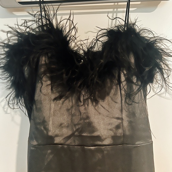 Black Satin Feather Slip Dress - Picture 2 of 4